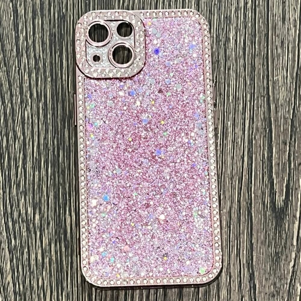 iPhone 13 Phone Case Glitter Bling Sequins Silicone Pink